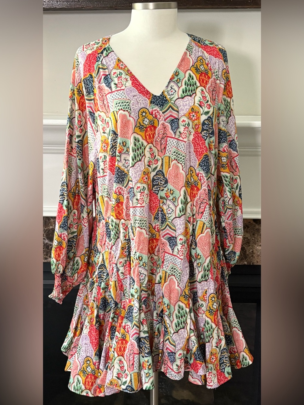 RHODE Olivia Long Sleeve Mini Dress Wallflower Floral Print Size Small